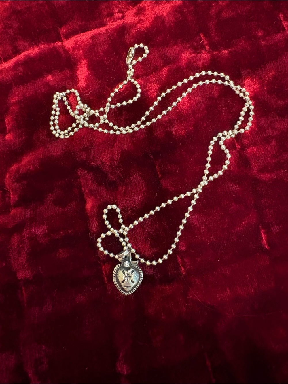 Sterling Silver Heart Pendant on  Long Chain